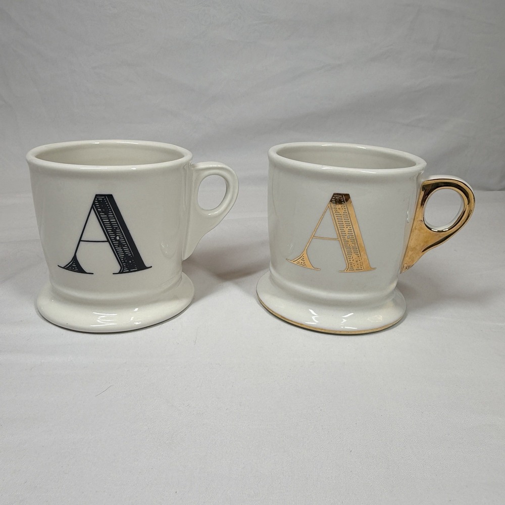 Anthropologie Monogram Coffee Tea Mug Cup Letter "A" Shaving Style Mug Lot Of 2